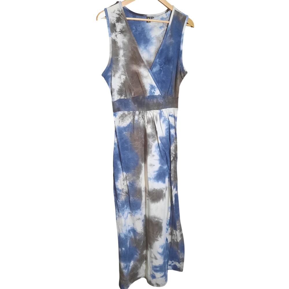 Woosea Womens Tie-Dye Crossover Front Empire Waist Sleeveless Maxi Size XL